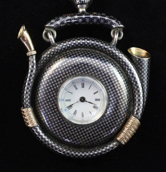 A late 19th/early 20th century Austro-Hungarian parcel gilt silver and niello half hunter pocket watch